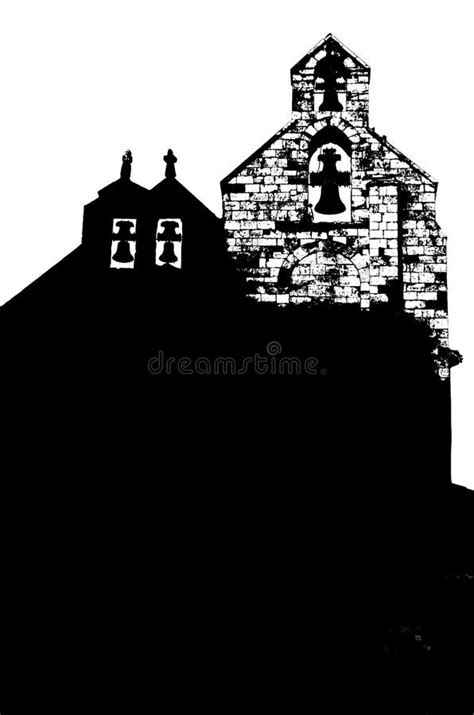 Black and White Silhouette of an Old Church Stock Illustration ...