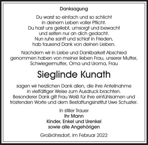 Sieglinde Kunath Traueranzeige S Chsische Zeitung