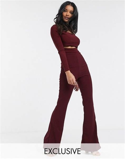 Missguided Co Ord In Burgundy Asos Ribbed Flares Missguided Flare