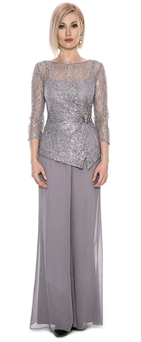 Graceful Pant Suits Lace Chiffon Bateau Neckline Full Length Mother