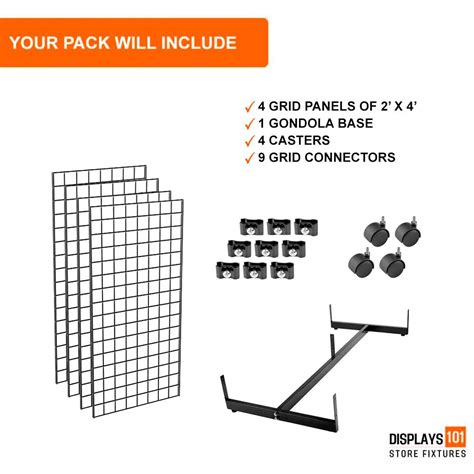 Gridwall Panel With Gondola Base Full Size 4w X 4h X 2d