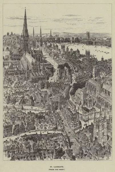 Prints Of Ludgate From The West Litho Birds Eye View Map Antique