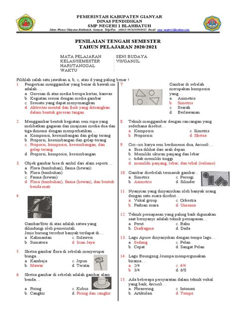 Uts Seni Budaya Kls Vii Smt 1 2020 Sip Pdf