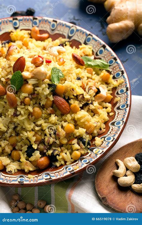 Traditional Dish Of Rice Pilaf Cooked With Spices Stock Photo Image