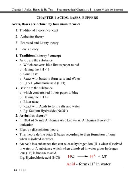 Chapter No 1 Acids Bases And Buffers Pdf