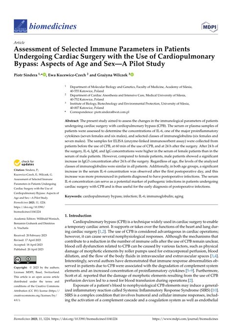 Pdf Assessment Of Selected Immune Parameters In Patients Undergoing