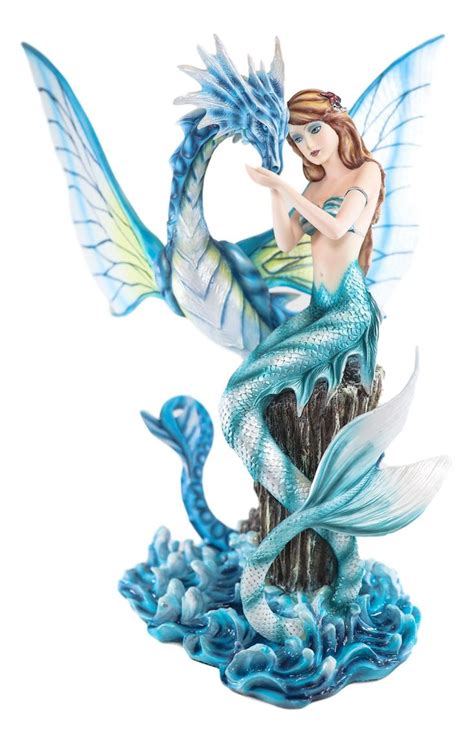 Ebros Large Nautical Blue Mermaid Feeding Leviathan Ocean Dragon Fairy