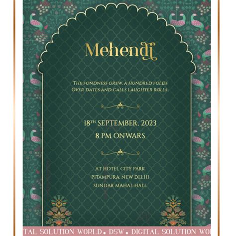 Digital Mehndi Invitation Card Green Theme Digital Mehndi Invite