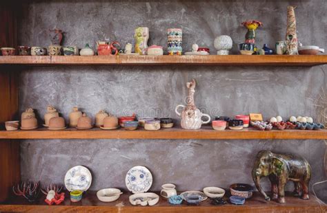 Ceramic Toys On The Shelves For Sale At The Workshop Stock Image