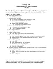 Geol Final Reveiw Geology 1001 Final Exam Review Sheet Complete Fall