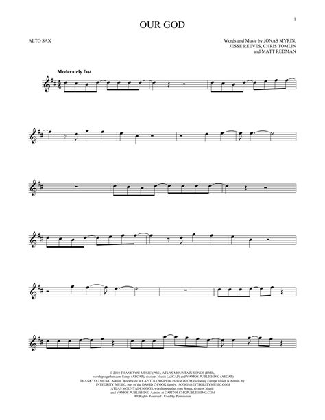 Our God Sheet Music Chris Tomlin Alto Sax Solo