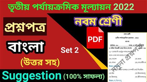 Class 9 Third Unit Test Question Paper 2022 Class 9 Bangla Suggestion