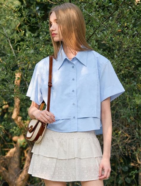 MUSINSA公式 GENERAL IDEA Wrinkle Free Short Sleeve Cropped Shirt BLUE