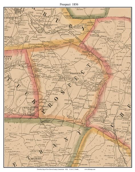 Prospect 1856 Old Town Map With Homeowner Names Connecticut Reprint New Haven County Ct Etsy