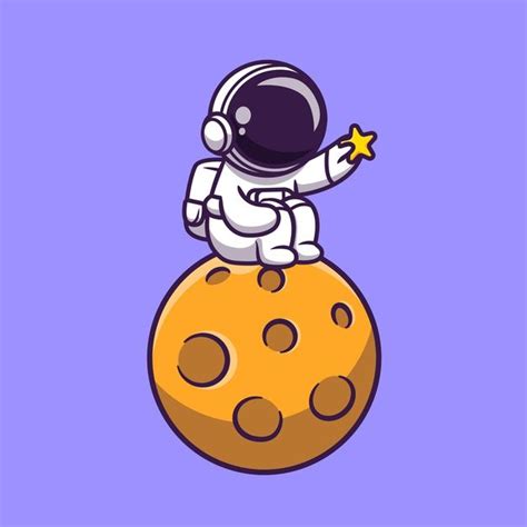 Astronauta Lindo Que Practica Surf En La Ilustración Del Vector De La Historieta De La Luna