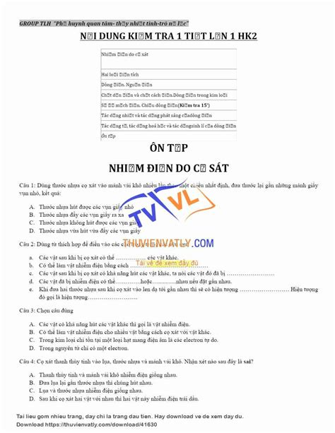 [docx] Đề Kiểm Tra 1 Tiết Lý 7 Học Kì 2 Thư Viện Vật Lý