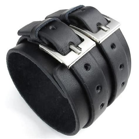 Wide Genuine Leather Mens Bangle Cuff Bracelet Punk Rock Fits 7 To 8 5