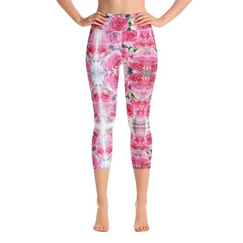 Pink Rose Yoga Capri Leggings Floral Print Best Womens Capris Tights Made In Usaeumx In 2021