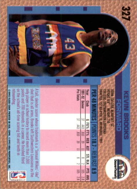 1992 93 Fleer Denver Nuggets Basketball Card 327 Kevin Brooks Ebay