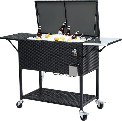 Dextrus 80 Quart Wicker Rolling Cooler Cart with Bottle Opener Drainage ...