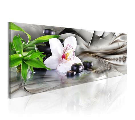 Tableau Composition Zen Bambou Orchid E Et Pierres X Cm Blanc