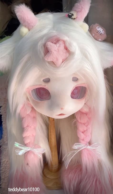 Kigurumi Fursuit Head Pink Cute Fursuit Mask Kemono Fursuit Kigurumi