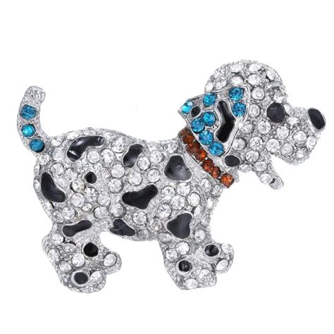 Animal Brooch Pins Cute Black Dog Silver Plated Large Rhinestone Brooch ...