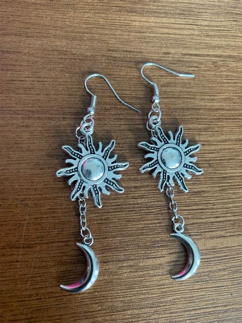 Sun And Moon Earrings Silver Moon And Sun Earrings Silver Etsy