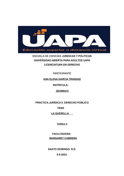 Pr Ctica Jur Dica Ii Tarea Ii Ana Garc A Escuela De Ciencias