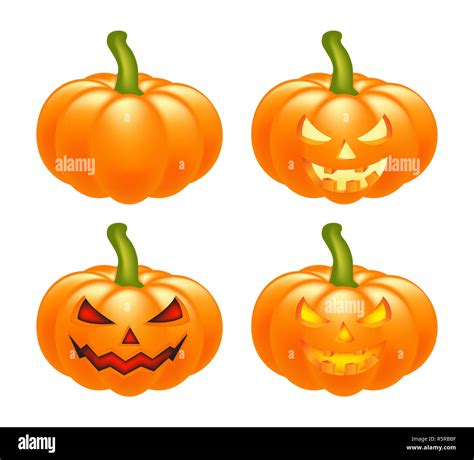 Halloween Pumpkin Vector Set Illustration Jack O Lantern Isolated On White Background Scary