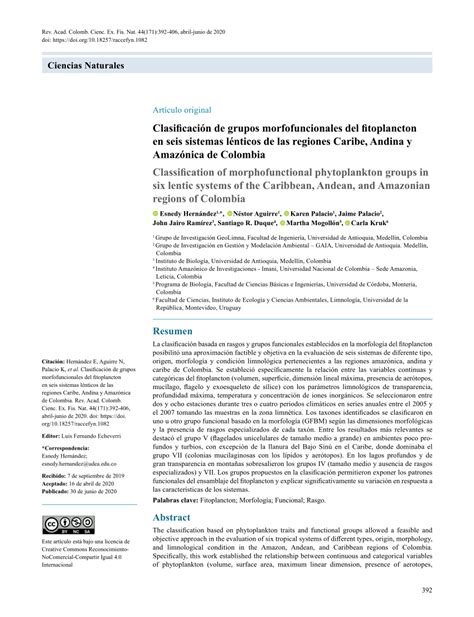 PDF Clasificación de grupos morfofuncionales del fitoplancton en seis