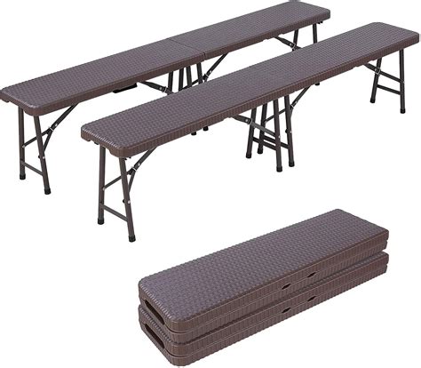 Portable Folding Bench, 2 Pack, 6 ft Plastic Folding Bench with Handle ...