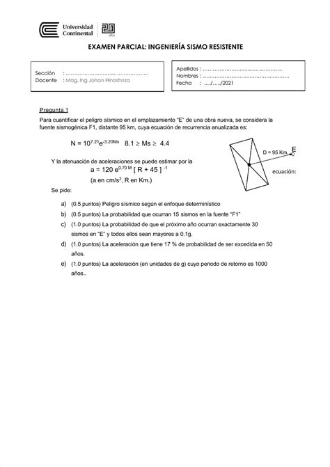 Pdf examen parcial compress EXAMEN PARCIAL INGENIERÍA SISMO