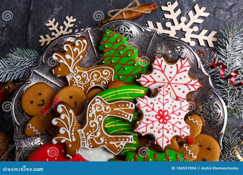 Christmas Cookies of Different Shapes and with Sugar Icing. View from ...