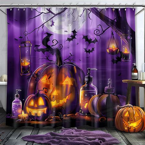 Spooky Halloween Shower Curtain Purple Pumpkin Patch Design Transform