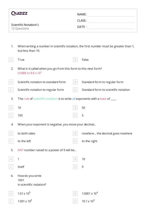 Scientific Notation Worksheets For Th Class On Quizizz Free