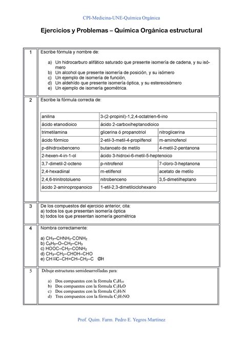 Ejercicios y problemas Química orgánica estructural 01 CPI Medicina