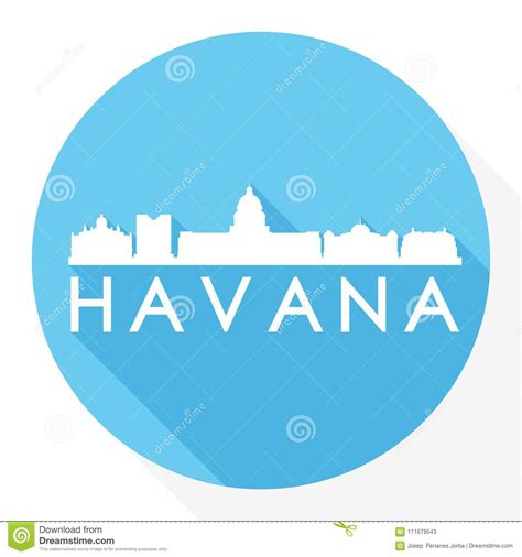 Havana Cuba Amerika Round Icon Vektor Art Flat Shadow Design Skyline