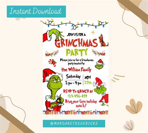 Grinch Party Invitation Template Editable Merry Grinchmas Etsy Australia