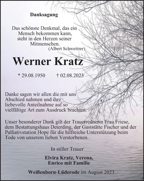 Traueranzeigen Von Werner Kratz Trauer In Thueringen De