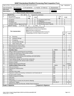 Fillable Online Nssp Standardized Shellfish Processing Plant Inspection