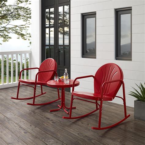 HomeStock Classic Charm 3Pc Outdoor Metal Rocking Chair Set Bright Red