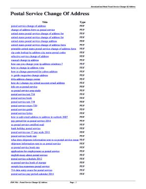 Fillable Online Postal Service Change Of Address Postal Service Change