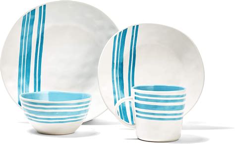 Amazon American Atelier Round Dinnerware Sets Teal White