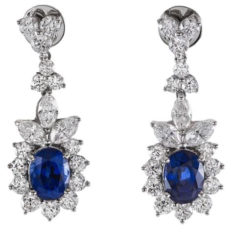 Natural Sapphire Diamond Gold Earrings For Sale at 1stdibs