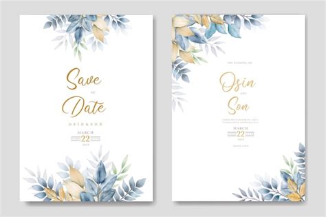 Premium Vector Navy Blue Leaves And Gold Wedding Invitation Card