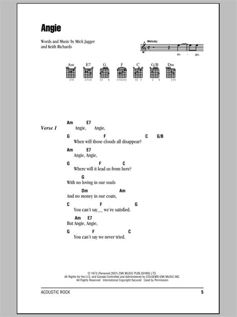 Angie By The Rolling Stones Sheet Music For Guitar Chords Lyrics At