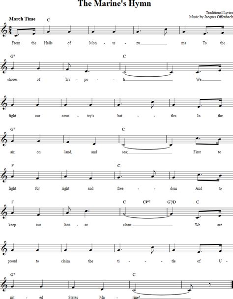 The Marine S Hymn Recorder Sheet Music