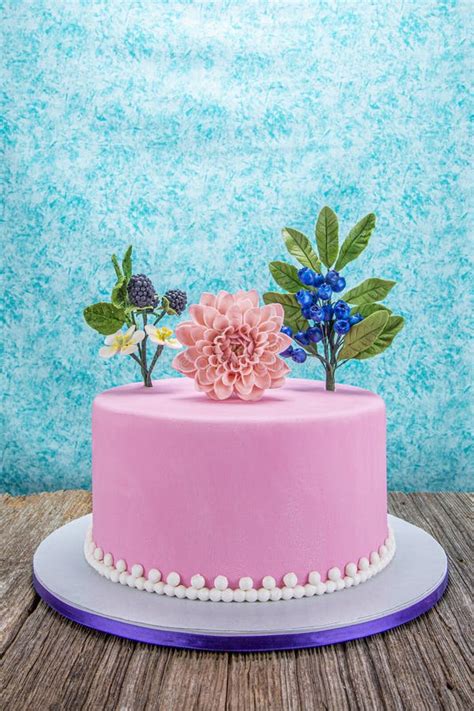 Cake Decorated With Sugar Flowers Stock Image Image Of Blueberry