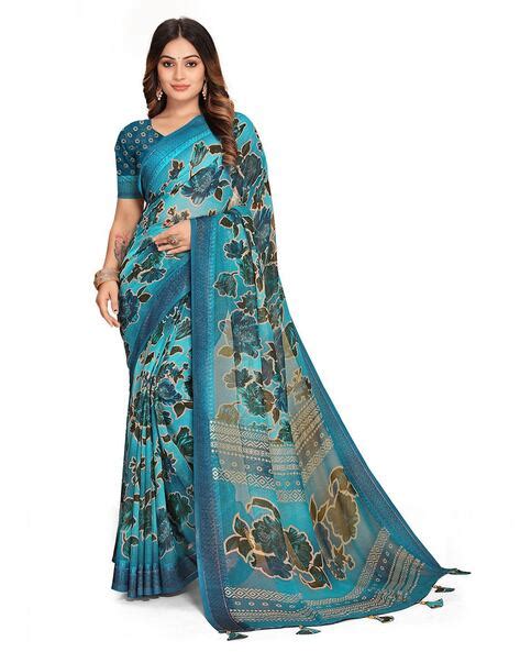 Buy Nyrika Nyrika Blue Georgette Floral Saree Saree at Redfynd